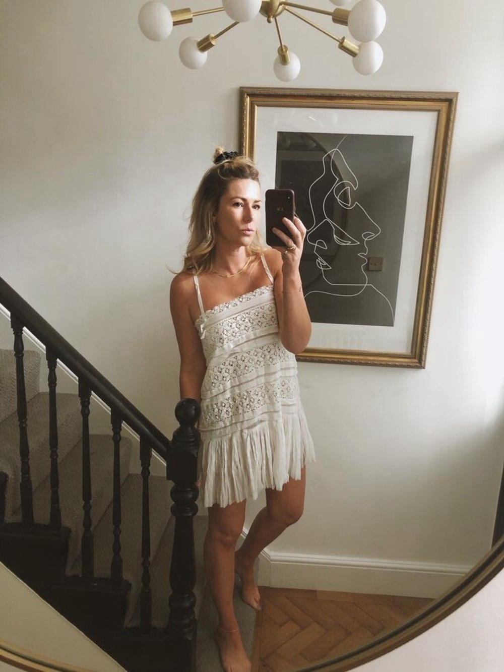🤍 Free People Shailee Slip Dress ✨ Crochet Lace Gauze Mini Boho White Size M